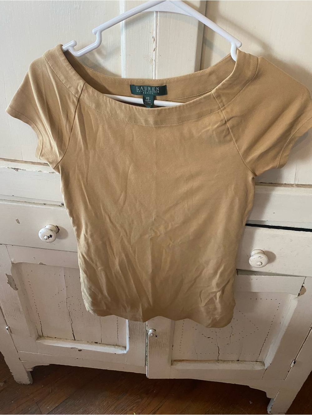 Lauren Ralph Lauren Light Tan Short-Sleeve Boatneck Top